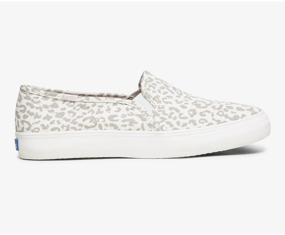 Womens Keds Slip Ons - Double Decker Animal - White - 0823-HTUSN